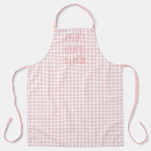 Country Gingham Check Pink and White Personalised Apron