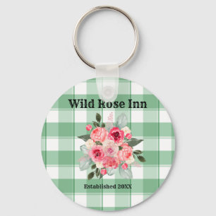 Country Gingham Wild Roses B & B Custom Farmhouse  Key Ring