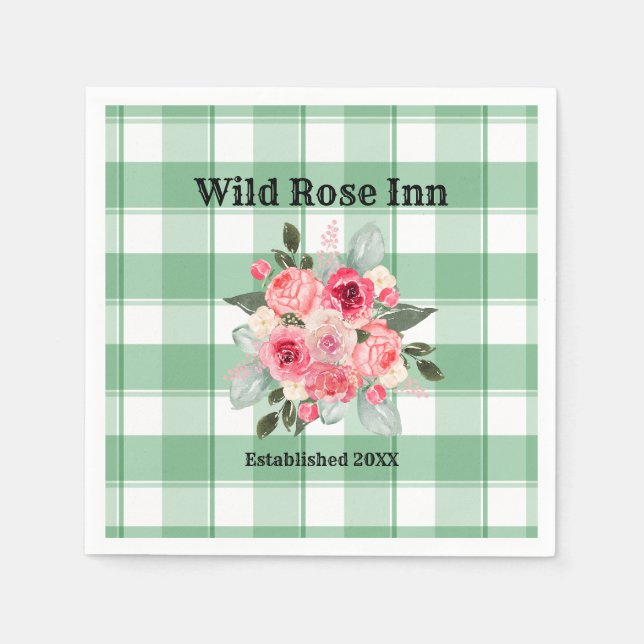 Country Gingham Wild Roses B & B Custom Farmhouse  Napkin (Front)