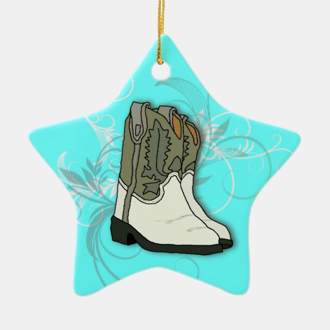 Country Girl Rodeo Cowgirl Boots Ceramic Tree Decoration (Front)