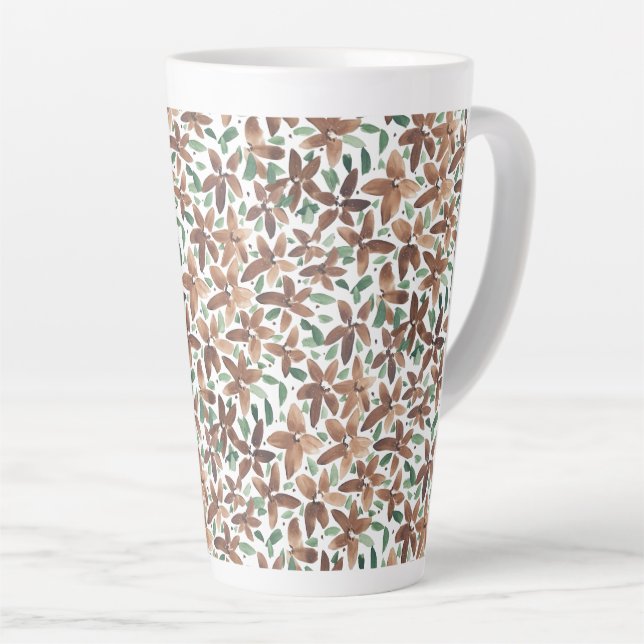 Country Green Floral Watercolor Hand-painted Latte Mug (Right Angle)