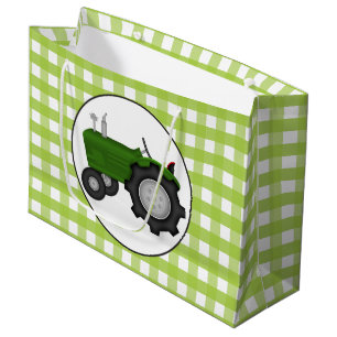 Country green gingham style party tractor bag