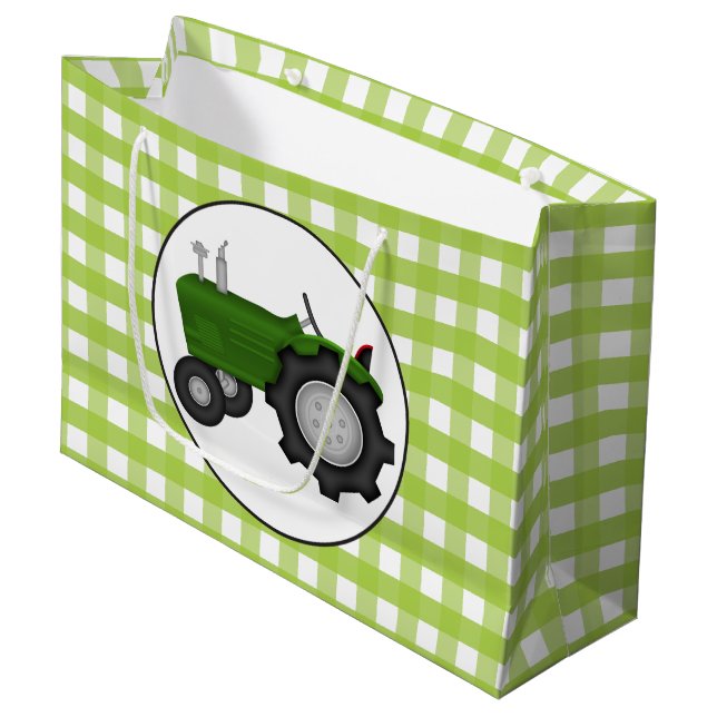 Country green gingham style party tractor bag (Front Angled)