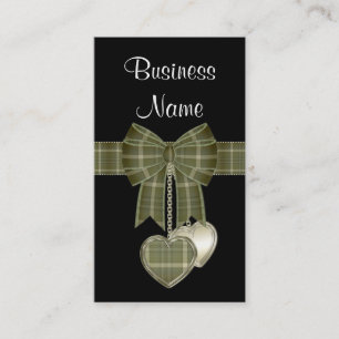 Country Green Plaid Ribbon w/Hearts Business Card