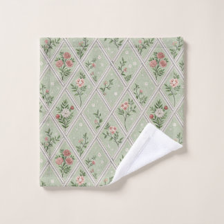 Country Green Vintage Flower  Wash Cloth