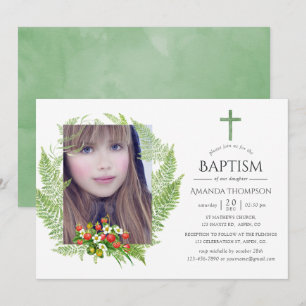 Country Greenery Baptism or Christening Invitation