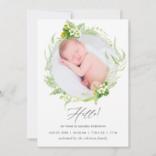 Country Greenery Birth Announcement Photo Card