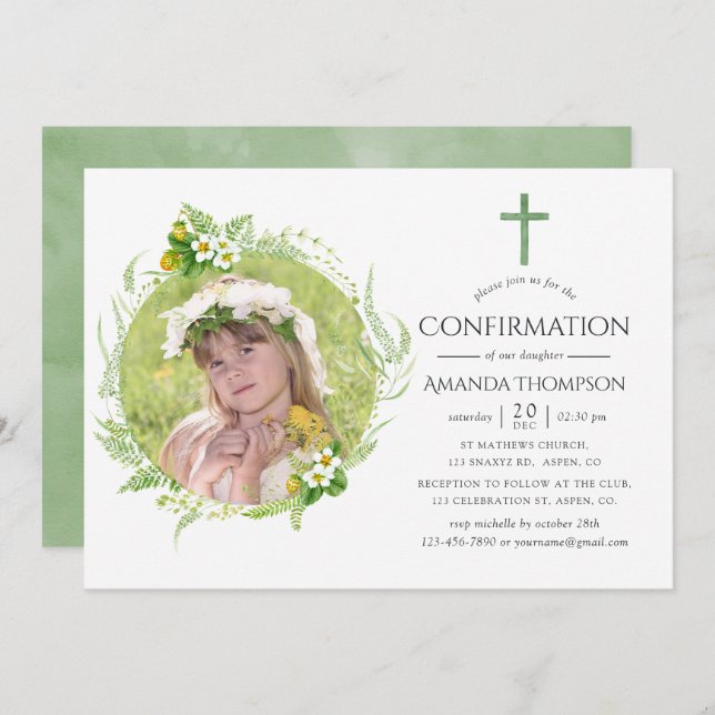 Country Greenery Confirmation Invitation (Front/Back)