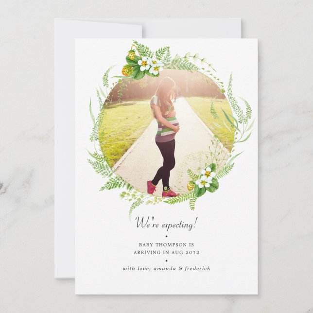 Country Greenery pregnancy announcement photo card (Front)