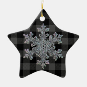 Country grey and black plaid -snowflake ceramic tree decoration