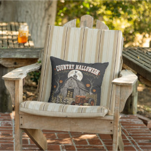 Country Halloween Pumpkin Barn Farm Tractor Cushion
