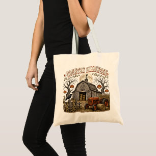 Country Halloween Pumpkin Barn Farm Tractor Tote Bag