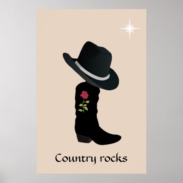 Country Hat and Boot on Beige Poster (Front)