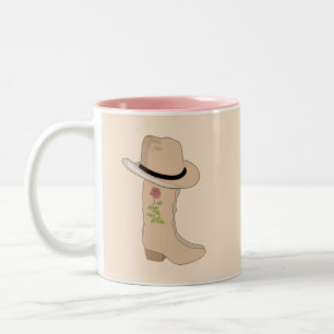 Country Hat & Boots  on Beige  Two-Tone Coffee Mug