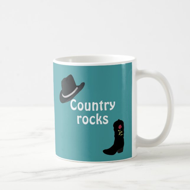 Country Hat & Calligraphy on Teal Coffee Mug (Right)
