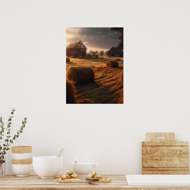Country Hay Bail Ag Farm Theme Poster (Kitchen)