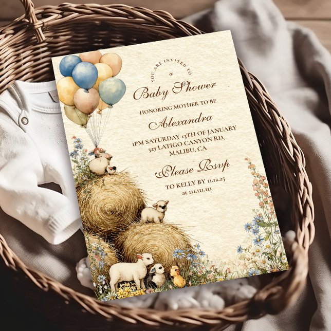 Country Hay Bale Farm Animals Baby Shower Invitation (Creator Uploaded)