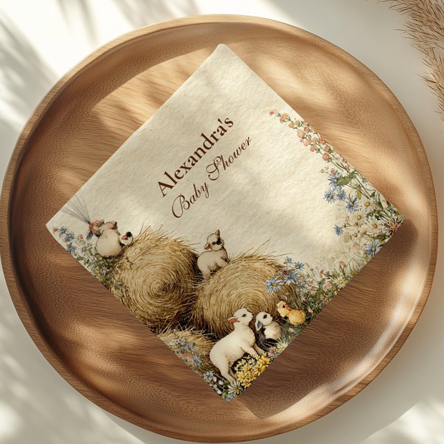 Country Hay Bale Farm Animals Baby Shower Napkin (Creator Uploaded)