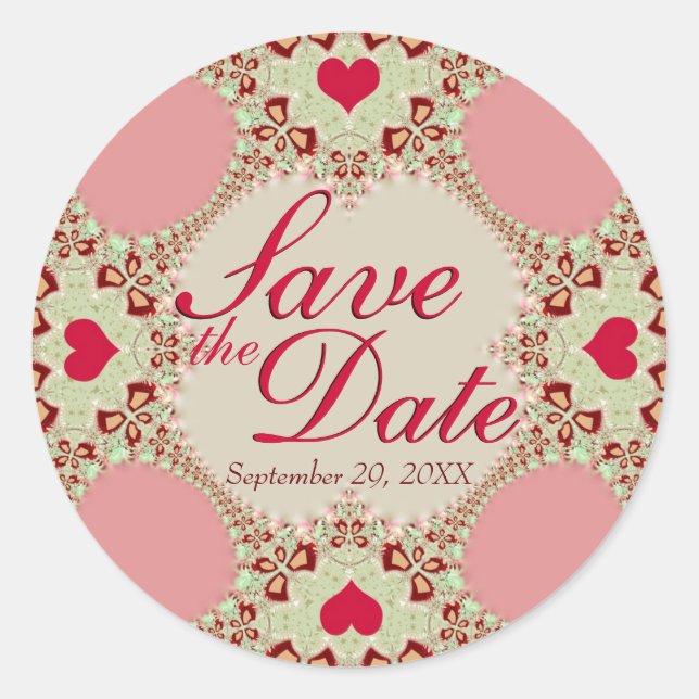 Country Heart Lace Save the Date Classic Round Sticker (Front)