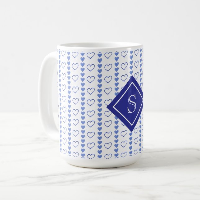 Country Heart Stripes Pattern Monogram Coffee Mug (Front Left)