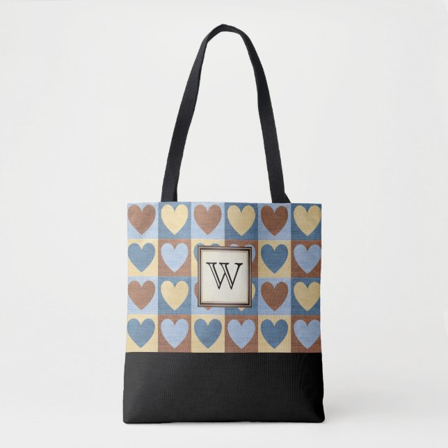 Country Hearts with Monogram Tote Bag (Front)