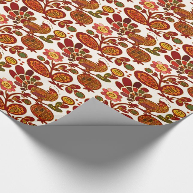 Country Hen Folk Art Wrapping Paper (Corner)