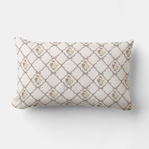 Country Hen Pattern with Red Bow Lattice Lumbar Cushion