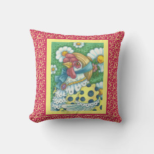 COUNTRY HEN, POLKA DOT CHICKEN THROW PILLOW Red