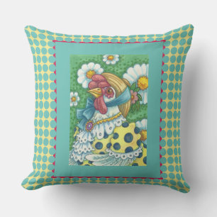 COUNTRY HEN, POLKA DOT CHICKEN THROW PILLOW Teal