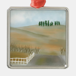 Country hillside metal tree decoration