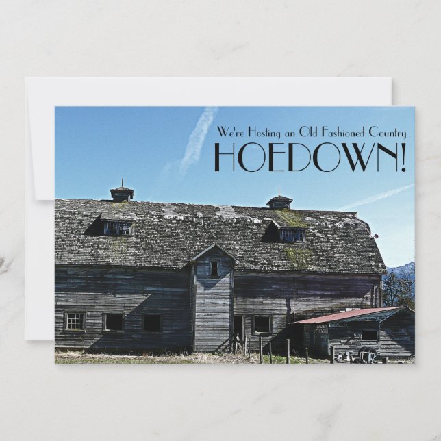 Country Hoe Down Old Barn Photo Invitation (Front)
