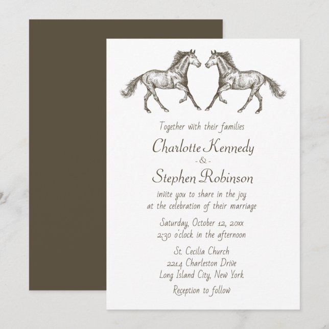 Country Horse Brown White Western Wedding          Invitation (Front/Back)