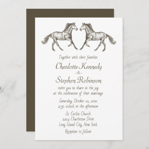 Country Horse Brown White Western Wedding Invitation