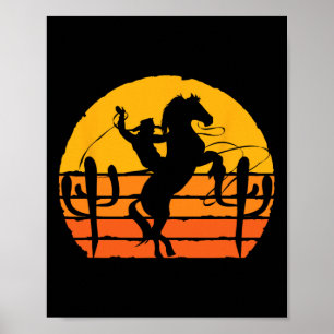 Country Horseck Riding Western Horse Rider Retro C Poster