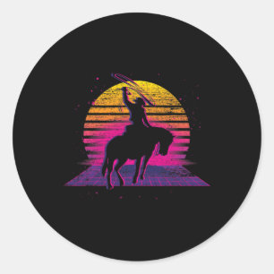 Country Horseck Riding Western Retro Vaporwave Cow Classic Round Sticker