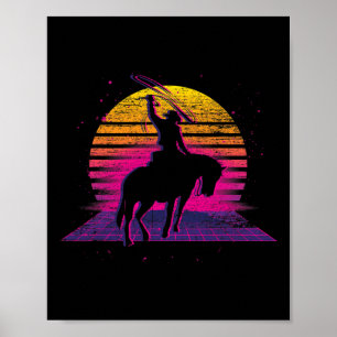 Country Horseck Riding Western Retro Vaporwave Cow Poster