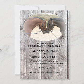 Country Horses Grey Barnboard Wedding Invitation
