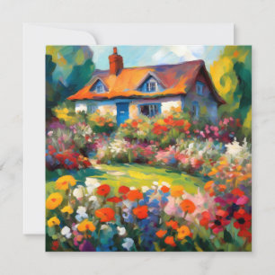 Country House Garden Flowers Flat Greetings Card