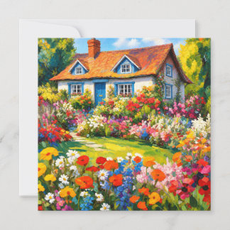 Country House Garden Flowers Flat Greetings Card