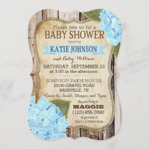 Country Hydrangeas and Rustic Wood Baby Shower Invitation