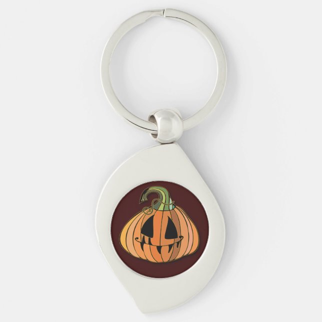 Country Jack-o-lantern Pumpkin Key Ring (Front)