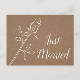 Country Just Married Flower Brown Kraft Wedding Announcement Postcard