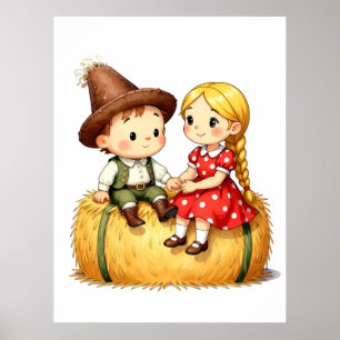 Country Kids on a Hay Bale,  Poster