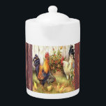 Country Kitchen Barnyard Roosters Teapot<br><div class="desc">Country Kitchen Barnyard Roosters and baby chickens Teapot background is a barn red wood pattern. Choose your size!</div>