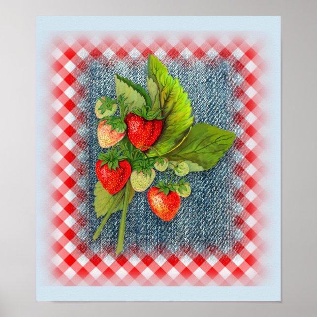 Country Kitchen Botanical Strawberry Cluster Poster (Front)