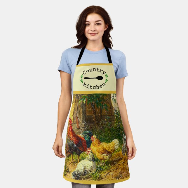 Country Kitchen Farmyard Rooster Hens Apron (Worn)