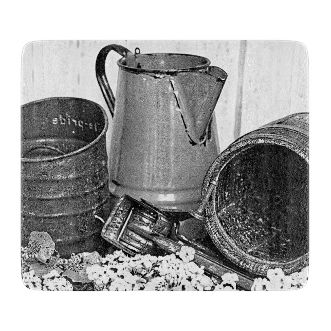 Country Kitchen in Black and White Cutting Board (Front)