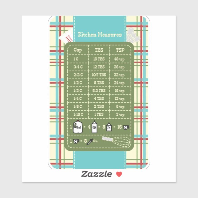 Country Kitchen Measurement Helper Sticker (Sheet)