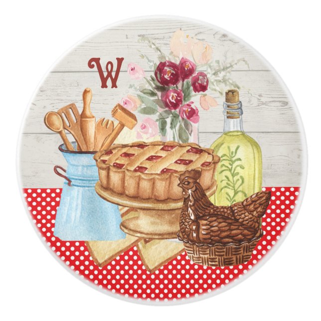 Country Kitchen Monogram Drawer Ceramic Knob (Front)