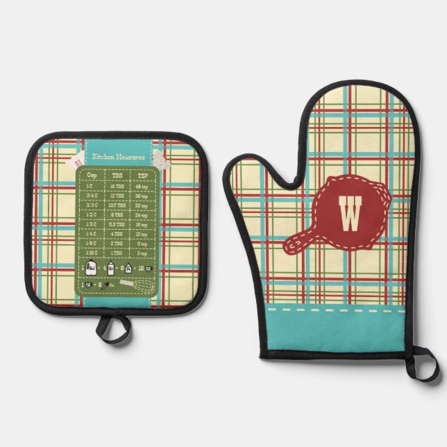 Country Kitchen Plaid Oven Mitt & Pot Holder Set (Front)